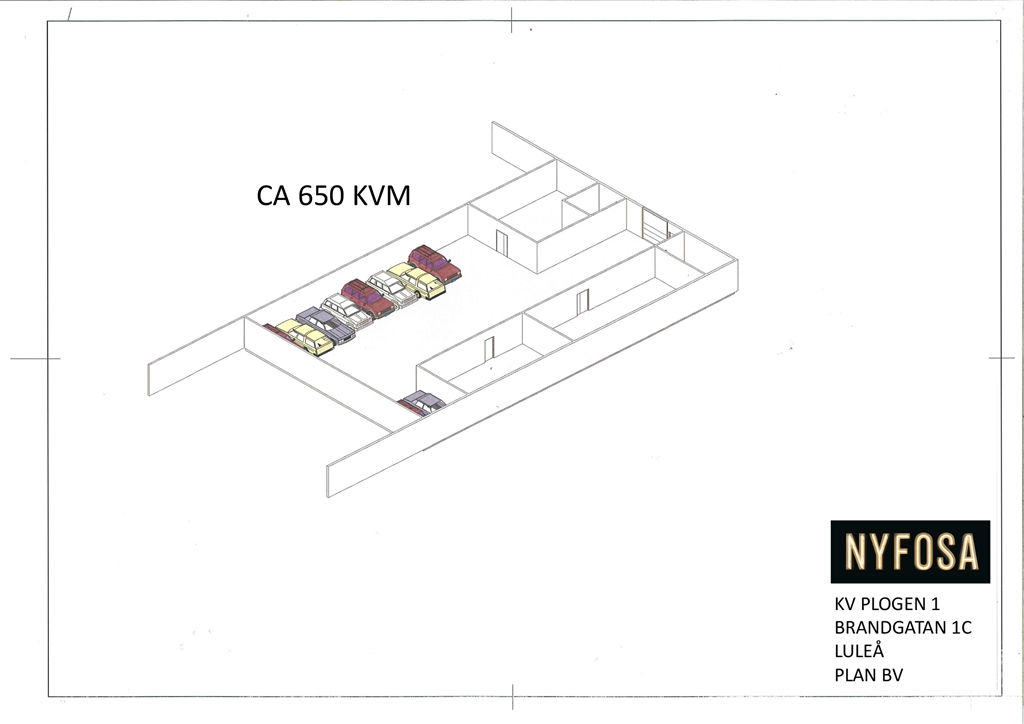 Planritning - Brandgatan 1C - 650 kvm - Förråd - 3D